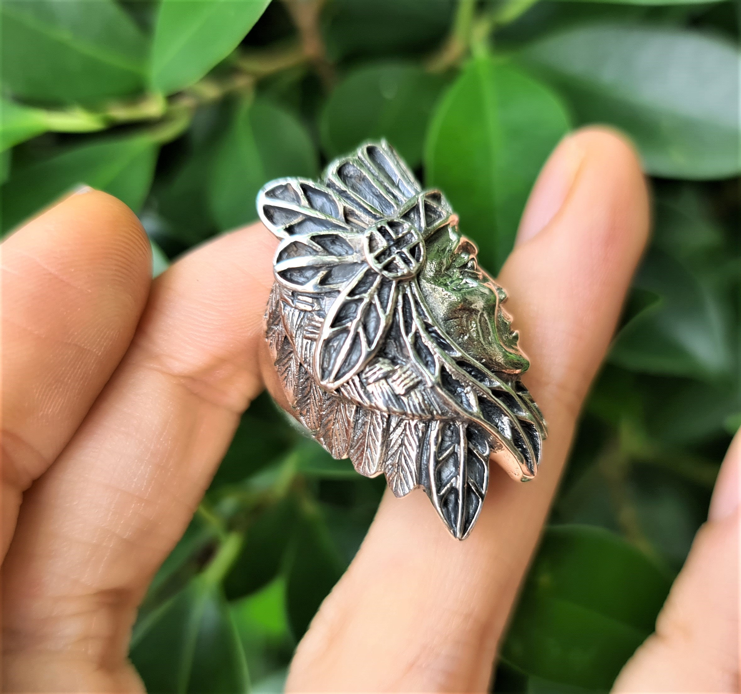 American Indian Ring STERLING SILVER 925 Tribal Chief Profile