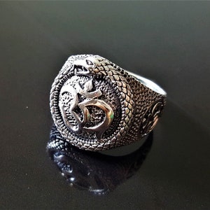 Om Ouroboros Ring 925 STERLING SILVER 925 AUM Om Talisman Protective Amulet Sacred Symbol