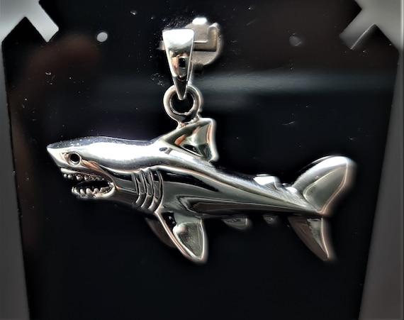 Shark Pendant STERLING SILVER 925 Large Shark Beach Jewelry