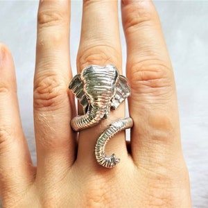 Elefant Ring STERLING SILBER 925 Elephant Wrap Exklusives Einzigartiges Design Großer Elefant Talisman Einstellbar
