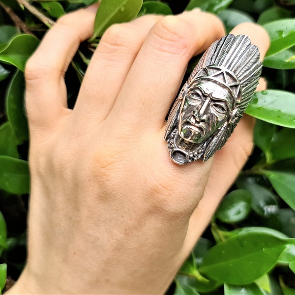 American Indian 925 STERLING SILVER Indian Tribal Chief Ring Native American Grand Cherokee Handmade Exclusive Design Heavy 28 grams