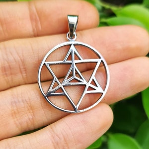 Merkaba Pendant STERLING SILVER 925 Merkabah Star Sacred Geometry Tetrahedron Meditation Metatron Spiritual Talisman Amulet