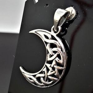 Crescent Moon Pendant Sterling Silver 925 Star Occult Wiccan Pagan Pentagram Pentacle Talisman Amulet Charm Necklace