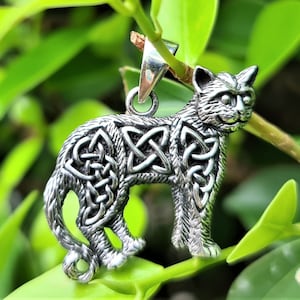 Celtic Cat Pendant STERLING SILVER 925 Celtic Knot Viking Ethnic Talisman Amulet