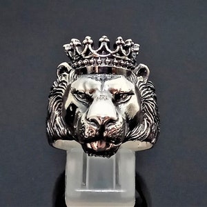 Lion Ring 925 STERLING SILVER Crowned LION Head Crown Royal Power Leo Lion King Symbol of Monarchy Talisman Heavy 19 grams
