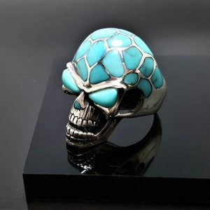 Skull Ring 925 STERLING SILVER Natural Turquoise Handmade Skull Heavy 26 grams