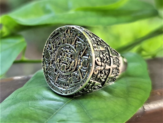 Mayan Calendar Ring Solid STERLING SILVER 925 Sun Calendar Aztec Calendar Sacred Symbol Talisman Mexican Unisex Silver Ring Etsy