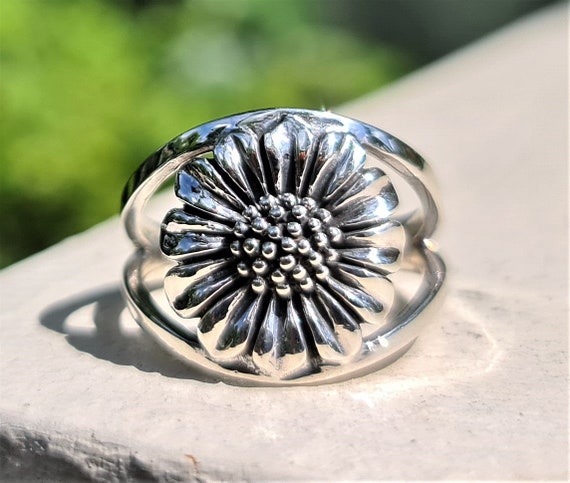 Sunflower Ring 925 Sterling Silver Daisy Ring Sun Flower Floral Design 