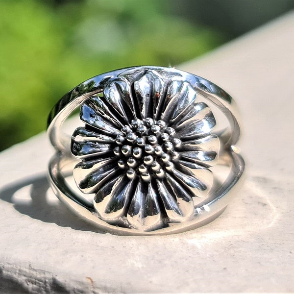Sunflower Ring 925 Sterling Silver Daisy Ring Sun flower Floral Design