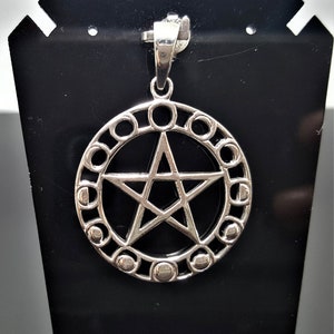 Pentagram Pendant STERLING SILVER 925 Moon Phases Five Pointed Star Energy Balance Astrology Sacred Symbols Talisman Amulet
