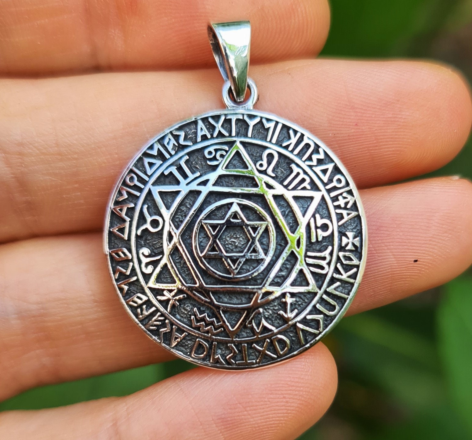 Solomon Hexagram Pendant 925 STERLING SILVER David Star Zodiac Kabbalah  Hermetic Sacred Symbol Talisman Protective Amulet Shield of David