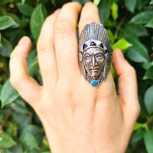 American Indian 925 STERLING SILVER Turquoise Black Onyx Mother of Pearl Inlay Tribal Chief Grand Cherokee Handmade Exclusive Design