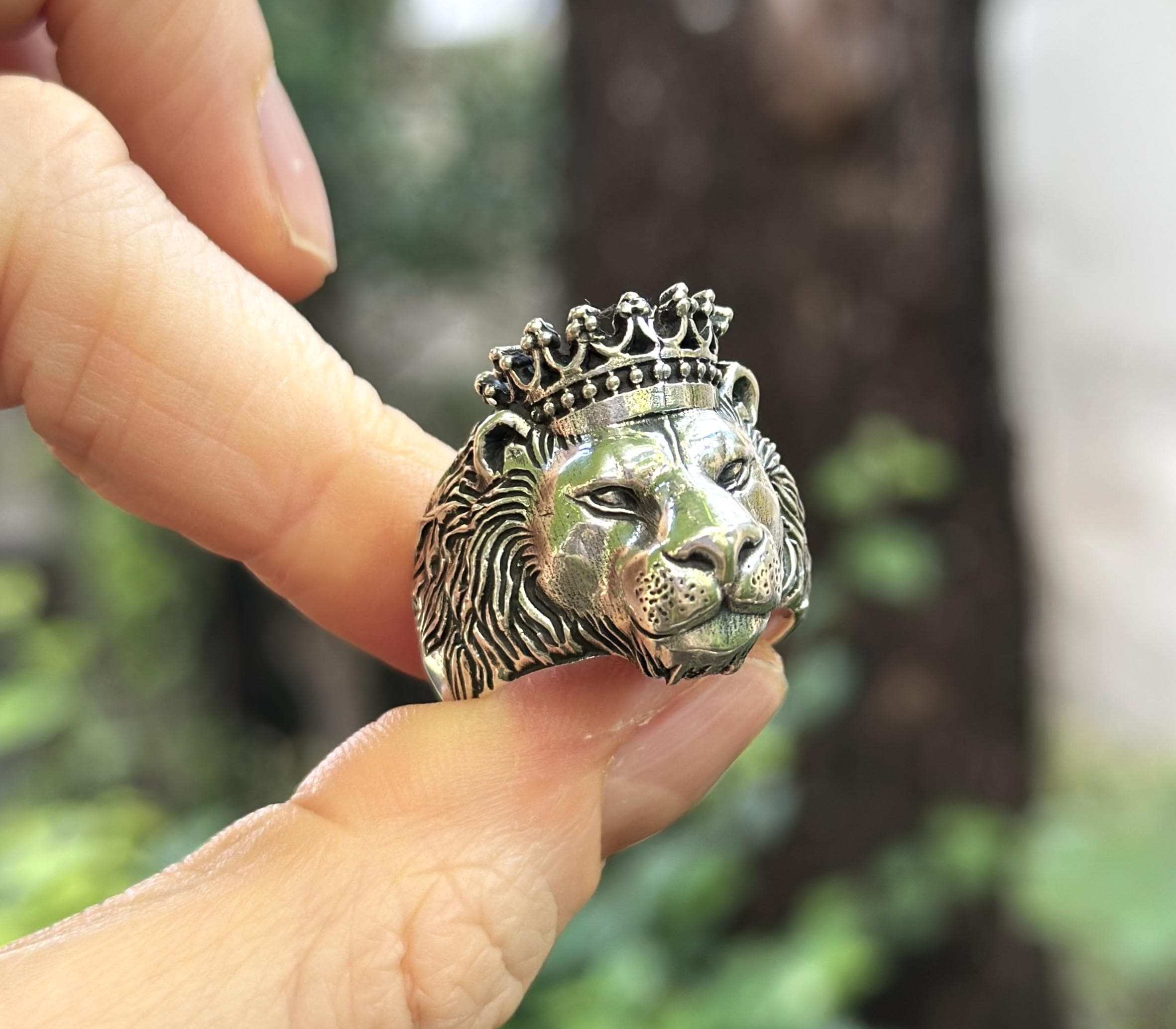 Lion Ring 925 STERLING SILVER Crowned LION Head Crown Royal Power