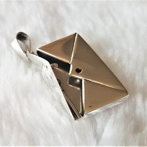 Liebe Umschlag Medaillon Anhänger STERLING SILBER 925 Geheimfach Talisman Amulett viel Glück Geschenk Liebesbrief