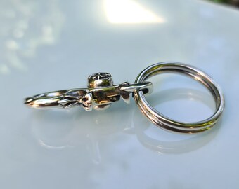 Key Chain STERLING SILVER 925 Gothic Cross Key Ring Gift for Him
