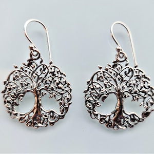 Tree of Life Earrings 925 Sterling Silver Sacred Celtic Tree Symbol Energy Balance Universe Powers of Mother Earth Norse mythology