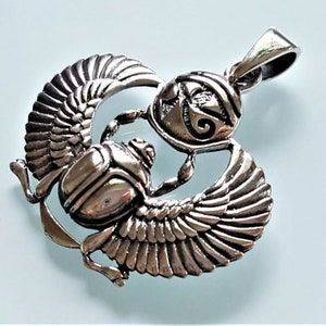 Scarab Pendant 925 Sterling Silver Eye Of Horus God of Egypt Winged Scarab Egyptian Sacred Symbol Talisman Amulet Handmade