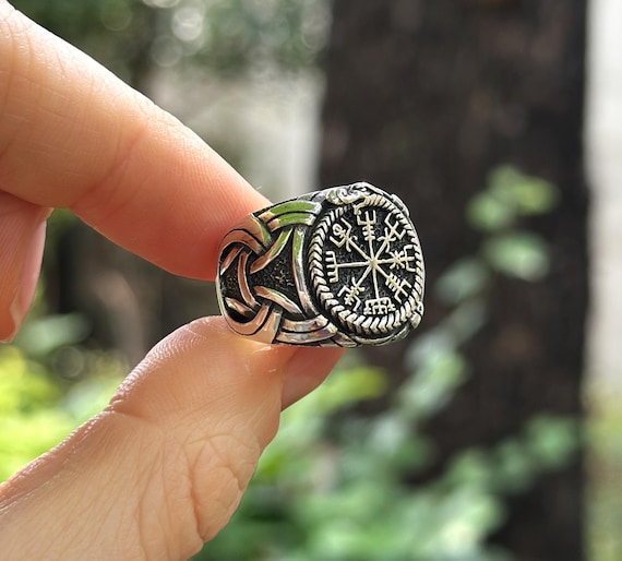 Ouroboros Vegvisir Ring 925 Sterling Silver Runic Compass Runes