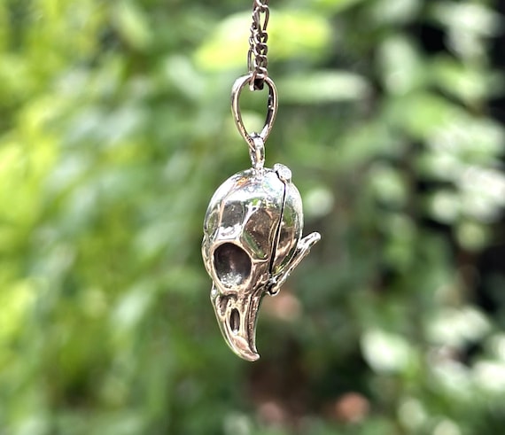 Raven Skull Locket Pendant STERLING SILVER 925 Secret Compartment 
