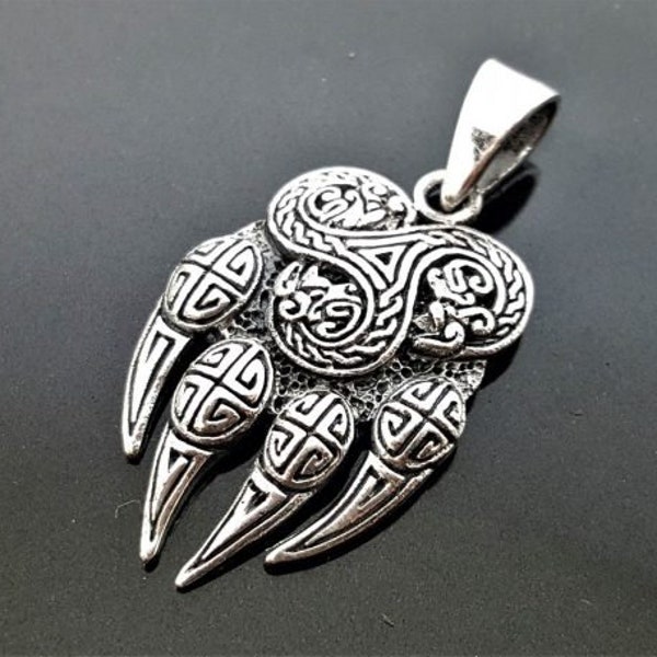 Pendentif Griffe de Patte de Loup STERLING ARGENT 925 Triskelion Viking Bear Paw Claw Slavic Warding Veles Talisman Amulette