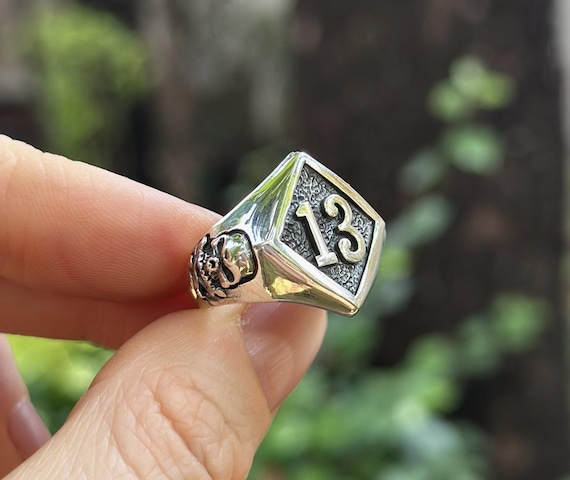 Lucky Number 13 Ring 925 STERLING SILVER Skull and Bones Winner