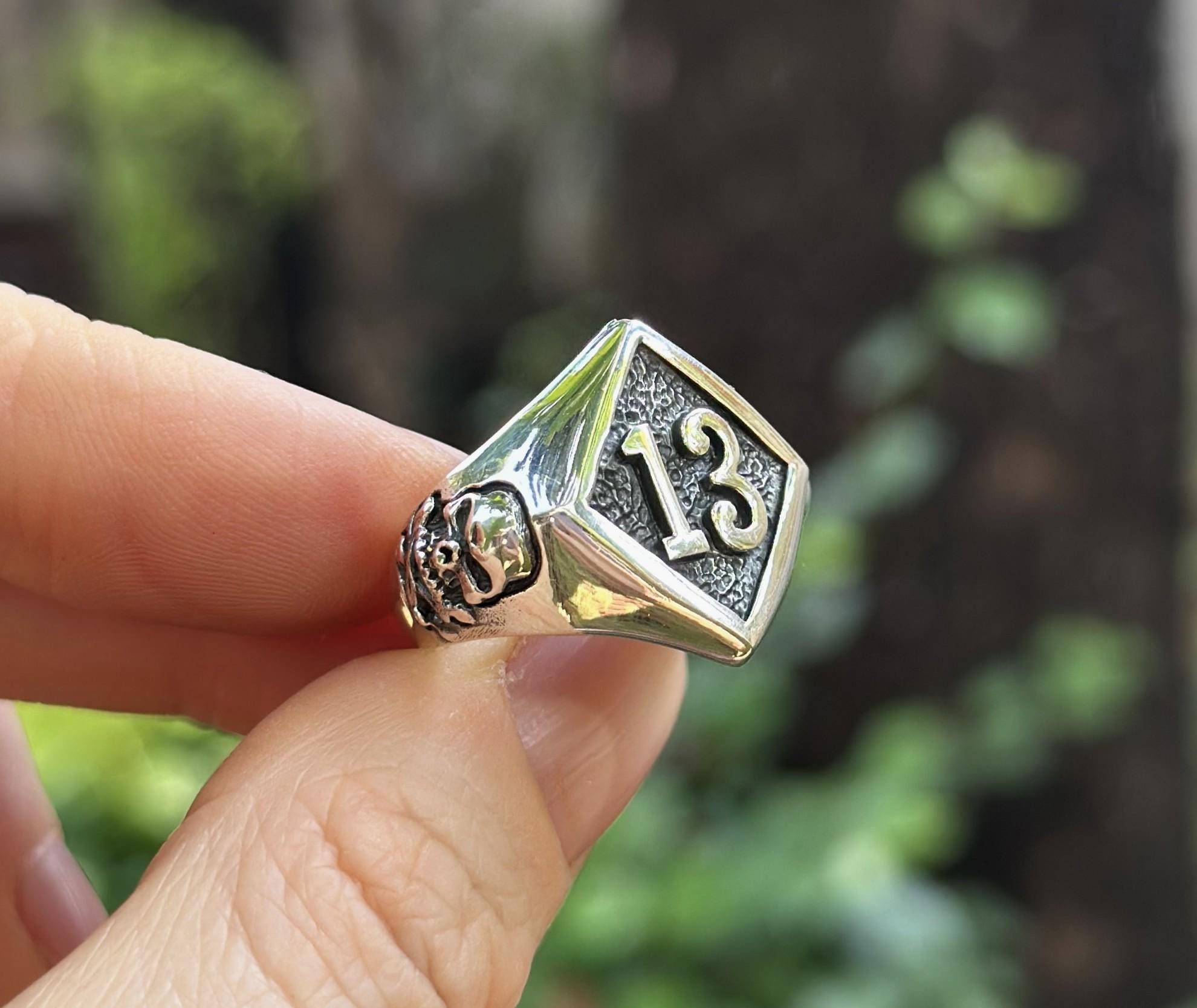 Lucky Number 13 Ring 925 STERLING SILVER Skull and Bones Winner