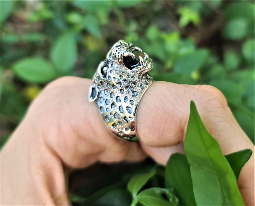 HIMURO large wood shield ring leopard Leopard Ring STERLING SILVER 925 Big Cat Jaguar Panther Totem