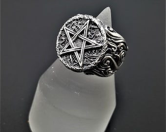 Pentagram Occult Ring 925 Sterling Silver Pentacle Sacred Symbols 5 pointed star Talisman Protective Amulet Exclusive Gift