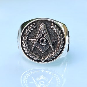 Mason Ring Sterling Silver 925 Square and Compasses letter G Sacred Masonic Symbols Talisman Gift