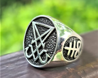 Sigil of Lucifer Occult Ring STERLING SILVER 925 Pagan Sacred Symbol of Creation Existence Power Unisex
