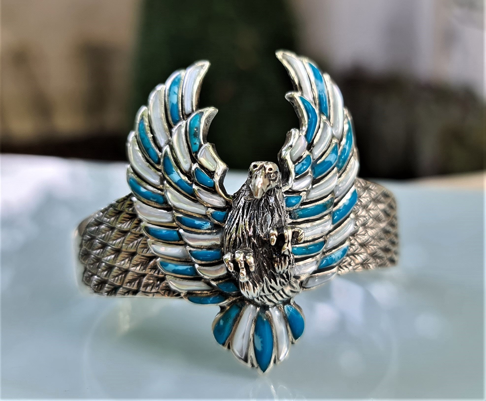 Eagle Cuff Bracelet STERLING SILVER 925 Natural Turquoise