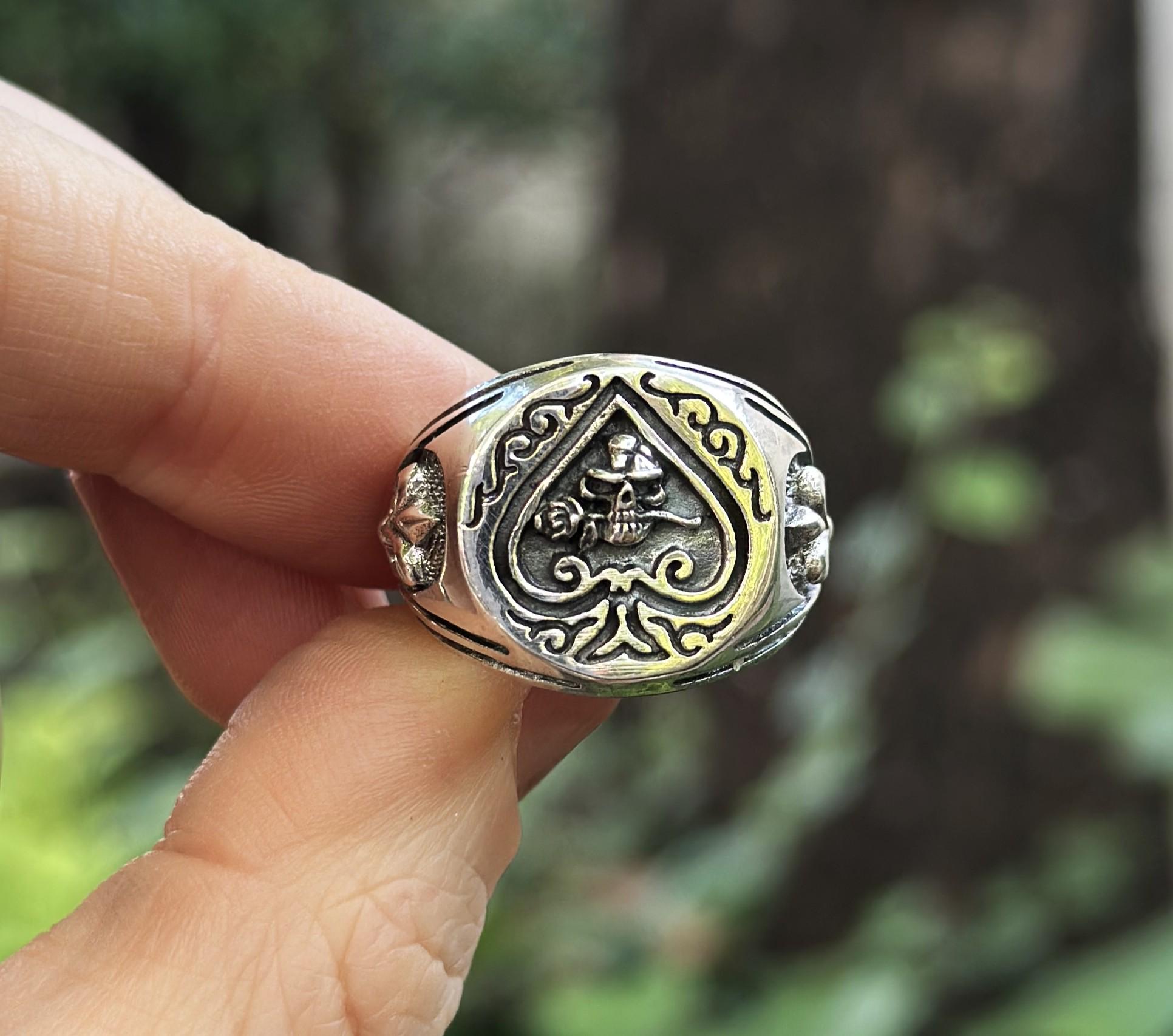 幻! Dry Bones BSA Motorcycles シルバーリング Ace of Spades Skull Ring STERLING SILVER 925 Skull & Rose Flower