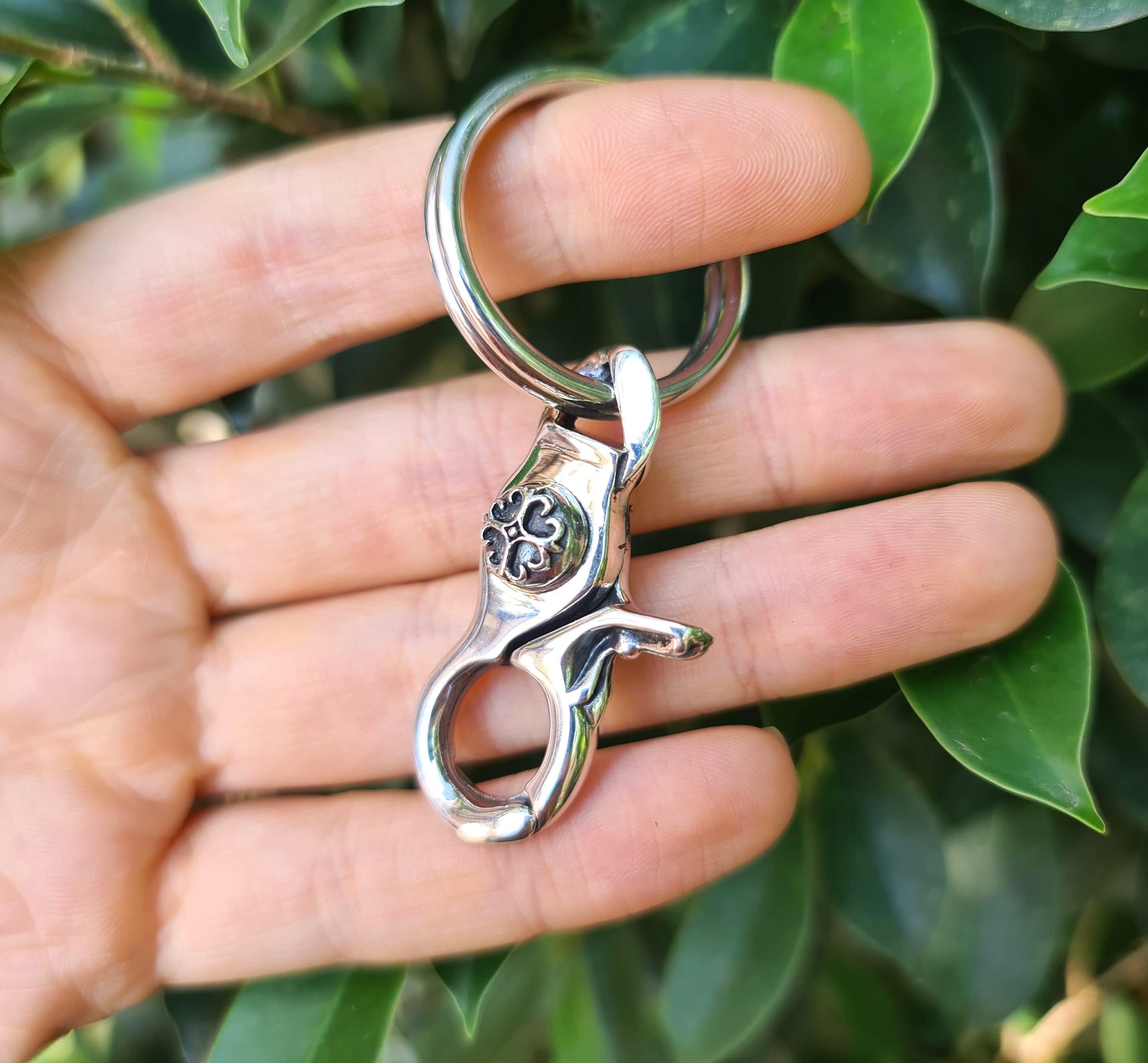 Key Chain STERLING SILVER 925 Gothic Cross Key Ring Gift for Him