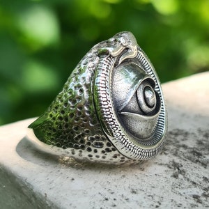 All Seeing Eye Ouroboros Ring STERLING SILVER 925 Snake Eating Tail Talisman Amulet Ancient Symbol Eye of Providence Heavy 20 grams image 4