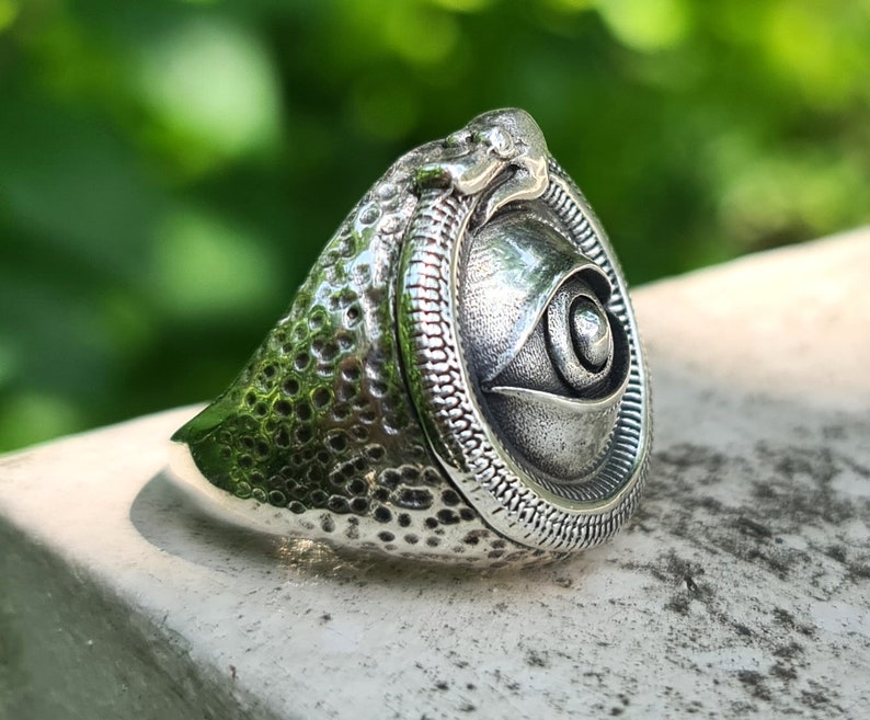 All Seeing Eye Ouroboros Ring STERLING SILVER 925 Snake Eating Tail Talisman Amulet Ancient Symbol Eye of Providence Heavy 20 grams image 4