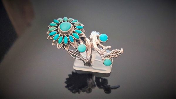 ターコイズ フラワーデザインリング ターコイズフラワーリング 925スターリングシルバー ひまわり