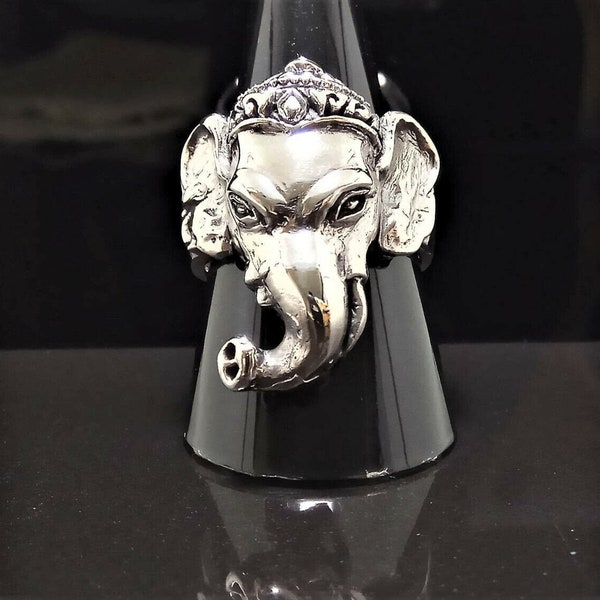 Ganesh Ring 925 Sterling Silver Elephant Great Ganesha Blessing Lord of Success Wealth Wisdom Om Talisman Amulet Good Luck Om Symbol