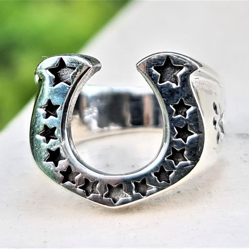 Horse Shoe Ring STERLING SILVER 925 Lucky Horseshoe With Stars