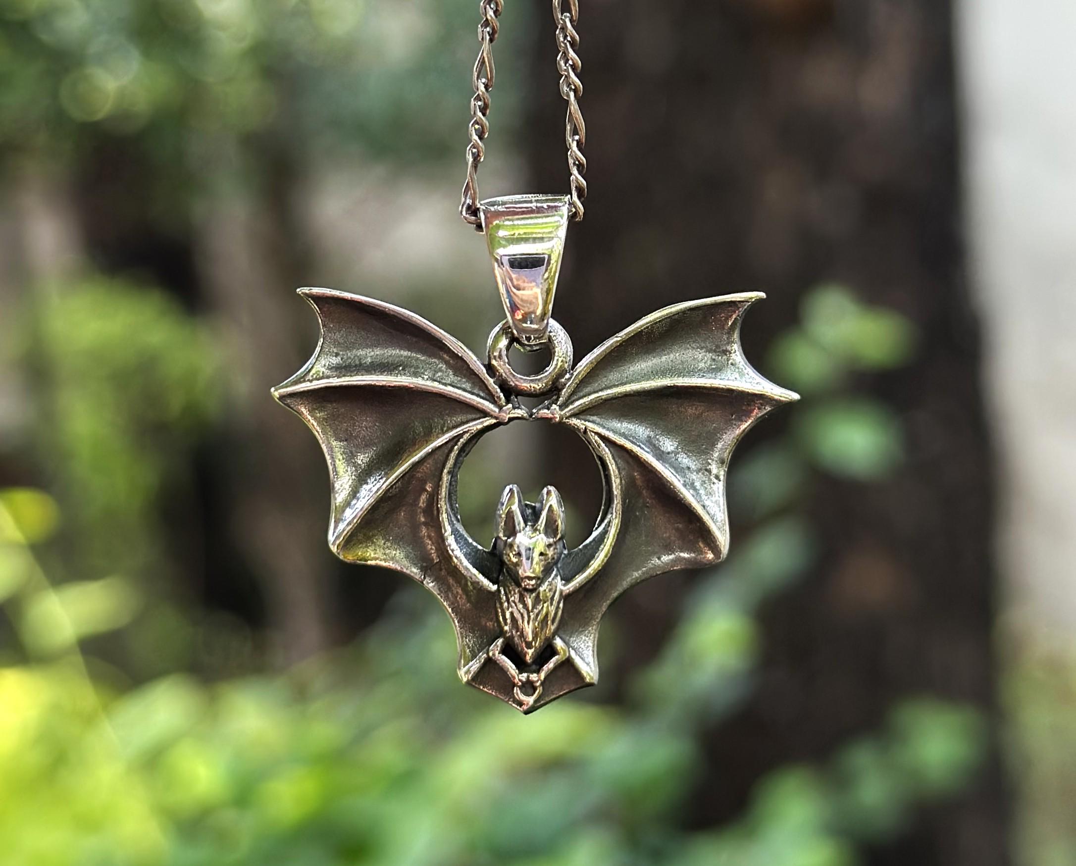 Bat Pendant STERLING SILVER 925 Vampire Gothic Rock Biker Exclusive ...