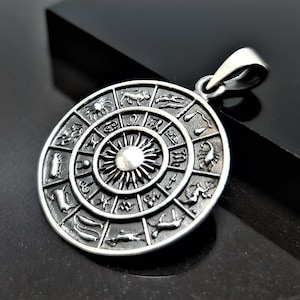 Wisiorek z kołem zodiaku SREBRO PRÓBY 925 Słońce Znaki zodiaku Astrologia słoneczna Równowaga energii kosmicznej Symbole święte Talizman Amulet