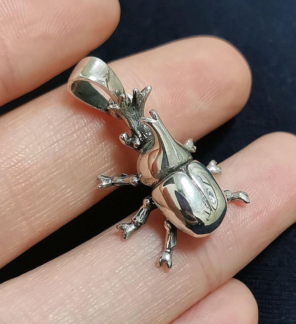 Rhinoceros Beetle Pendant STERLING SILVER 925 Stag Beetle Symbol of metamorphosis Hercules beetles Talisman