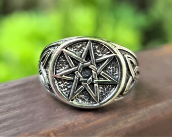 Beach Life Treasures Elven Star Ring – Seven Pointed Trinity Ring – Pagan Wiccan Jewelry (Sterling Silver, Sizes 5-12)