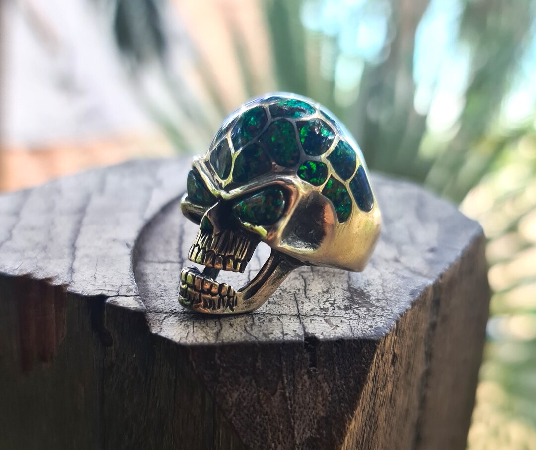 Opal Skull Ring Sterling Silver 925 Rock Punk Biker Goth