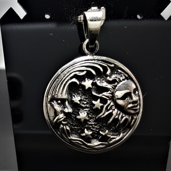 Sun Moon Pendant STERLING SILVER 925 Celestial Protective Amulet Sacred Symbol Divinity Sun God Moon Goddess Divine Talisman