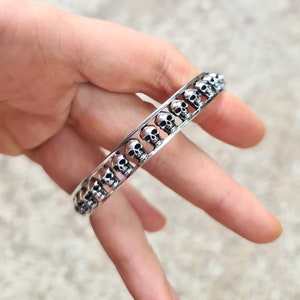 Skull Cuff Bracelet STERLING SILVER 925 Biker Gothic Rocker Bangle