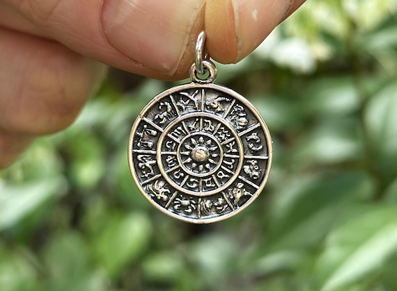 Zodiac Wheel Pendant 925 STERLING SILVER Sun Solar Astrology
