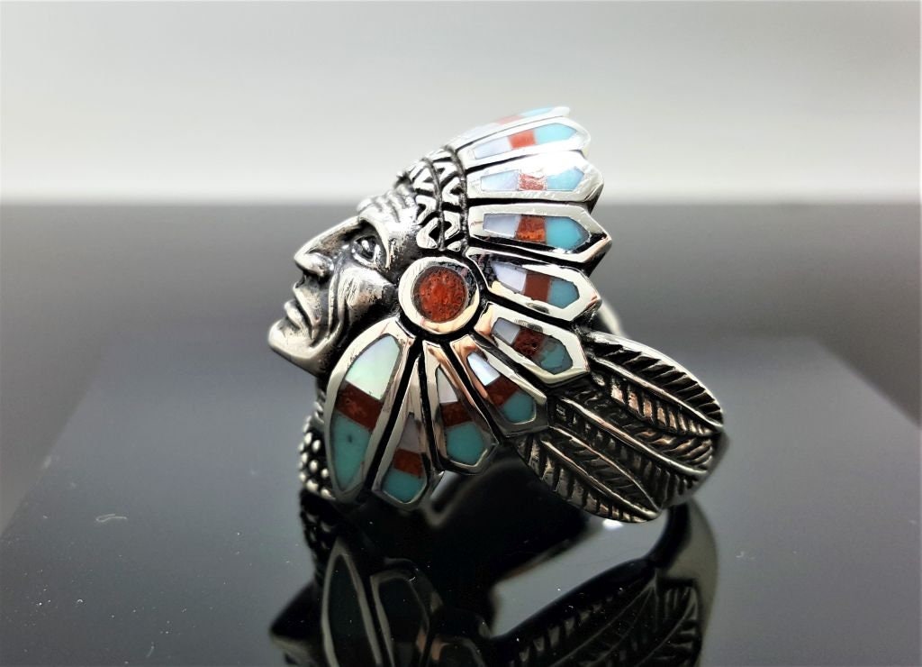 American Indian Ring Sterling Silver 925 Tribal Chief Warrior