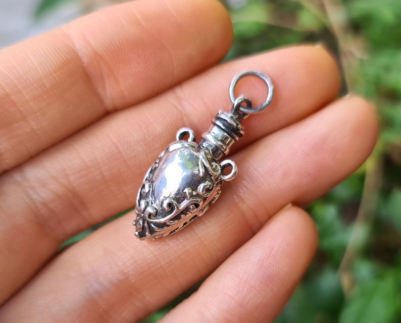 Perfume Bottle Pendant STERLING SILVER 925 Amphora Shape Locket Fragrance Perfume/Essential Oil 3D Locket/Pendant Minimalist Urn image 1