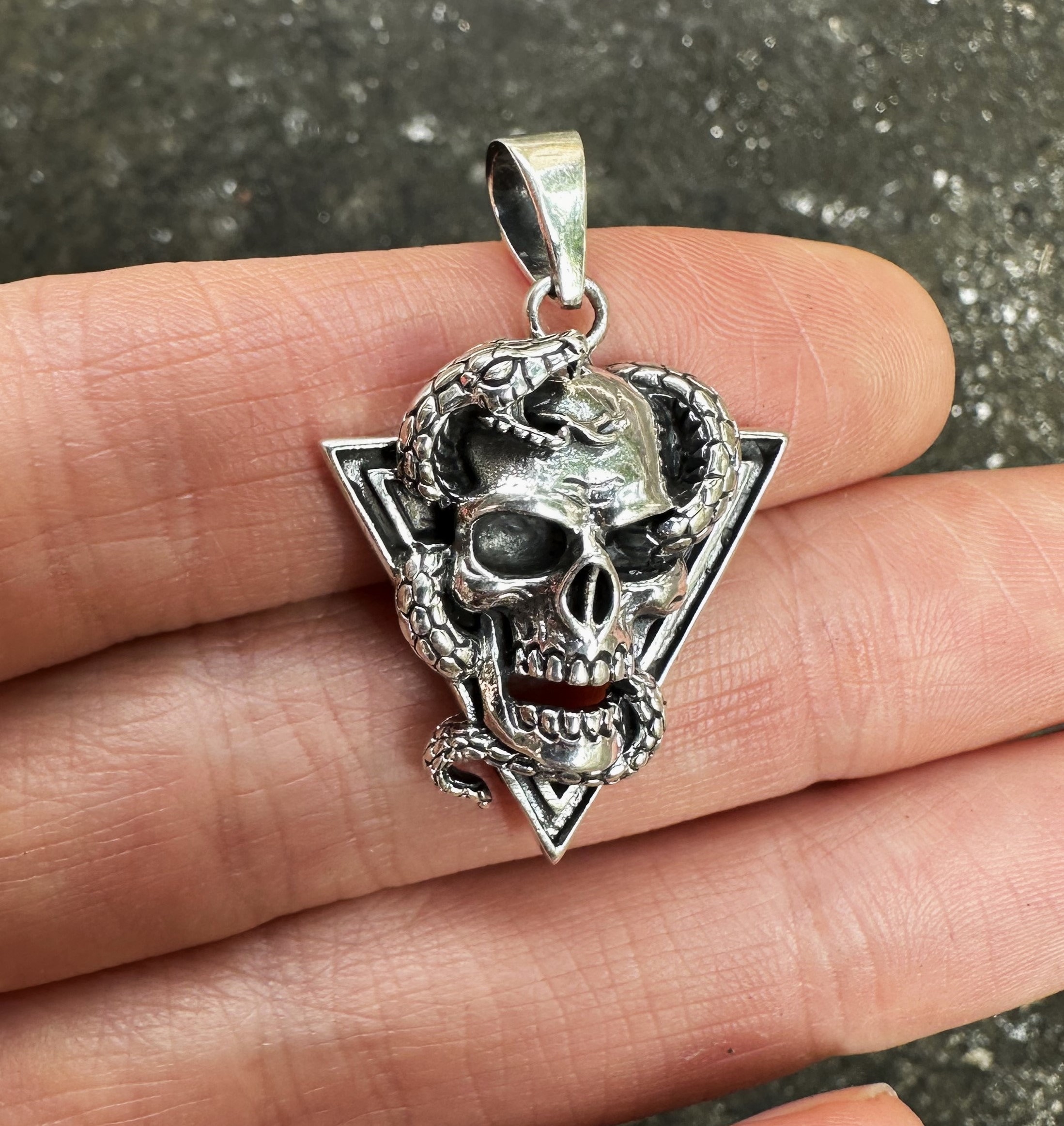 Skull Snake Pendant 925 Sterling Silver Serpent Threading Through