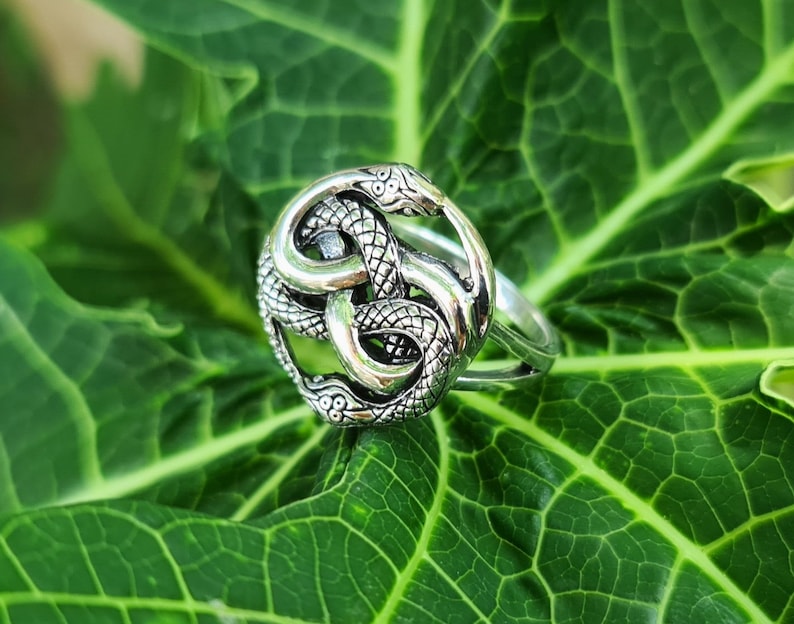 Snakes Interlocking Double Snake Ring STERLING SILVER 925 Interlocking Snakes Serpent Swirl ...